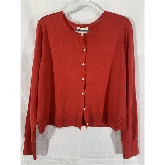 Ava & Viv Button Front Cardigan Sweater Womens 1X Red Winter NWT - Picture 1 of 6